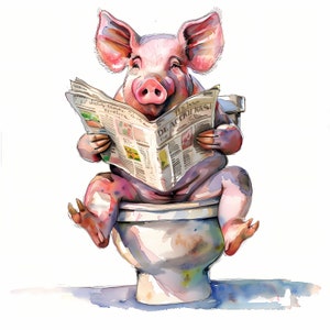 Varken clipart, Knorretje op het toilet afbeeldingen, 10 aquarel illustraties, afdrukbare JPG's, Instant Download, Commercieel gebruik, Papercraft