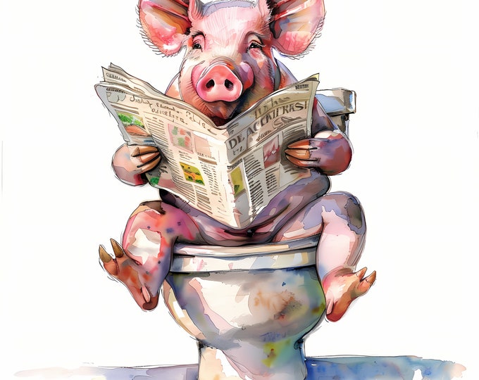 Pig Clipart, Piglet on the Toilet Images, 10 Watercolor Clip Art, Printable JPGs, Instant Download, Commercial Use, Paper craft