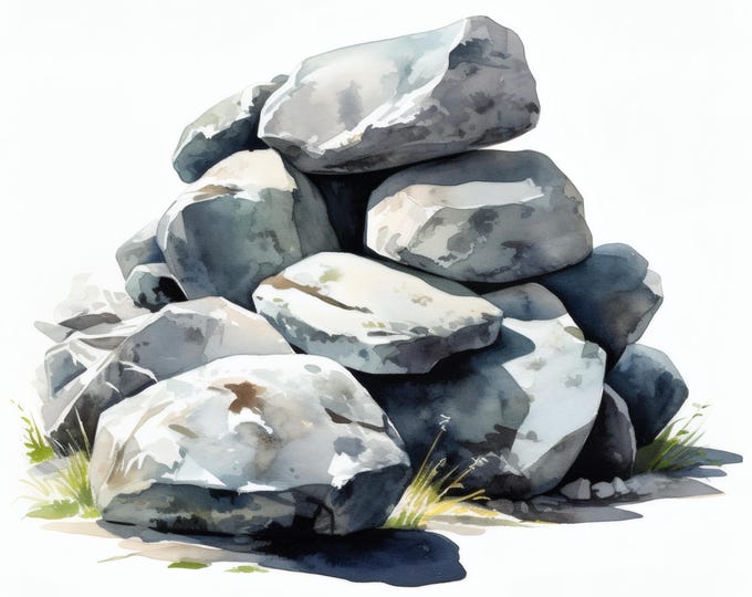 Forest Stones Clipart, Gray Rock Images, 10 Watercolor Clip Art, Printable JPGs, Instant Download, Commercial Use, Paper craft