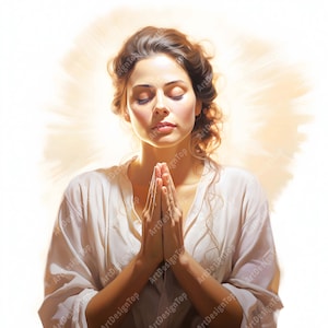 Watercolor Praying Woman Clip Art: Biblical JPG Images (Commercial Use)