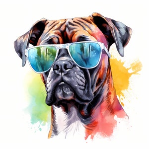 Boxer Dog Clipart, Cool Dog Images, 10 Watercolor Clip Art, Printable JPGs, Instant Download, Commercial Use, Paper craft