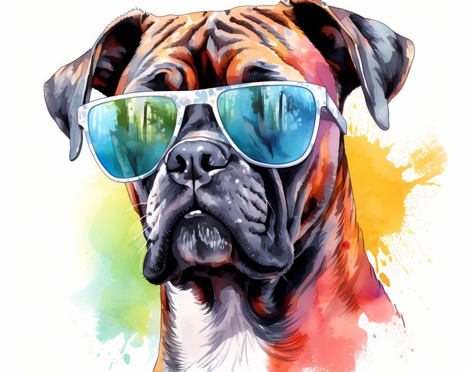 Boxer Dog Clipart, Cool Dog Images, 10 Watercolor Clip Art, Printable JPGs, Instant Download, Commercial Use, Paper craft