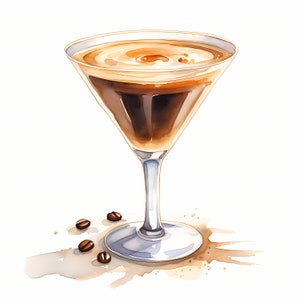 Clipart Espresso Martini, Immagini Cocktail Caffè Martini, 10 Clip Art Acquerello, JPG Stampabili, Download Istantaneo, Uso Commerciale
