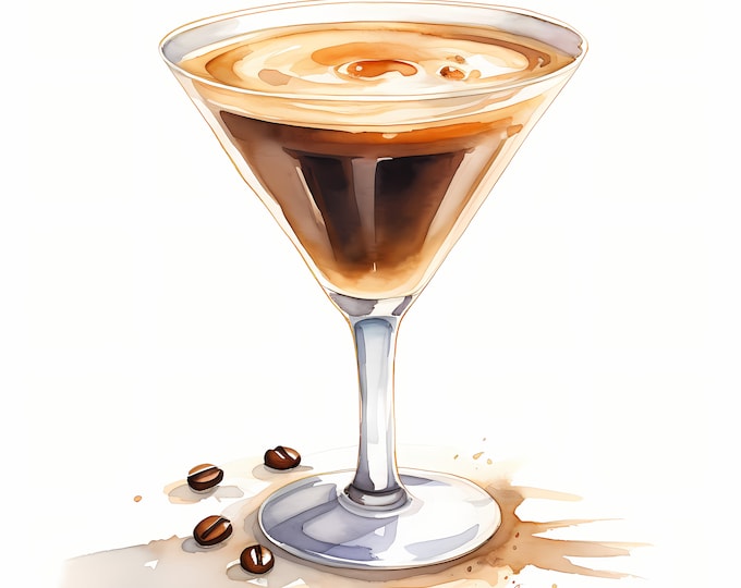 Espresso Martini Clipart, Coffee Martini Cocktail Images, 10 Watercolor Clip Art, Printable JPGs, Instant Download, Commercial Use