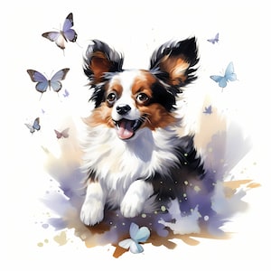 Papillon Dog Clipart, Puppy Dog Images, 10 Watercolor Clip Art, Printable JPGs, Instant Download, Commercial Use, Paper craft
