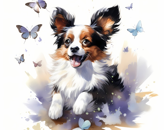 Papillon Dog Clipart, Puppy Dog Images, 10 Watercolor Clip Art, Printable JPGs, Instant Download, Commercial Use, Paper craft