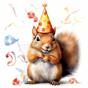 Squirrel Clipart, Squirrel With Party Hat Images, 10 Watercolor Clip ...