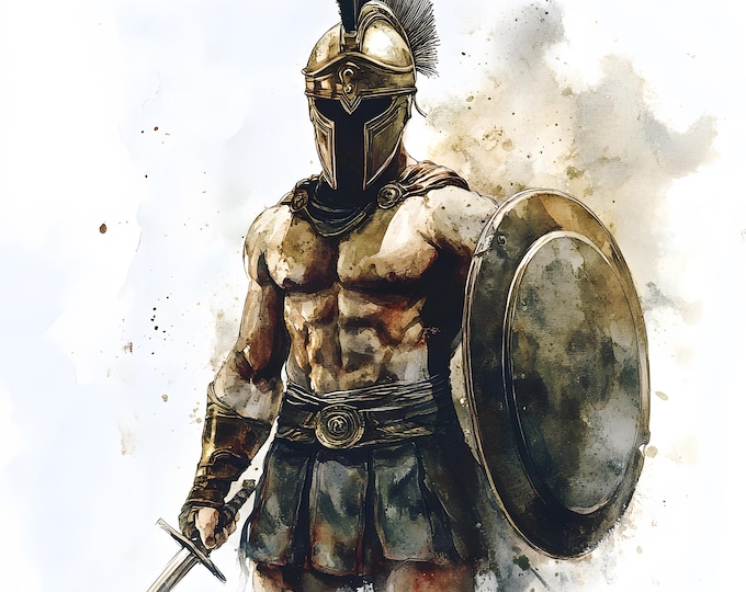 Spartan Clipart, Ancient Greek Warrior Images, 10 Watercolor Clip Art, Printable JPGs, Instant Download, Commercial Use, Paper craft