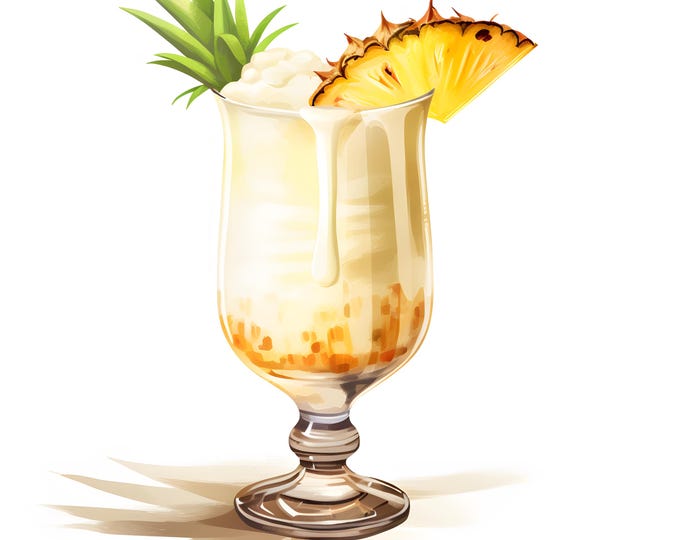 Pina Colada Cocktail Clipart, Alcohol Drinks Images, 10 Watercolor Clip Art, Printable JPGs, Instant Download, Commercial Use, Paper craft