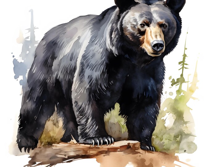 Black Bear Clipart, Forest Bears Images, 10 Watercolor Clip Art, Printable JPGs, Instant Download, Commercial Use, Paper craft