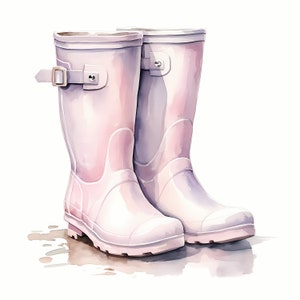 Lilac Rain Boots Clipart, Garden Rubber Boots Images, 10 Watercolor Clip Art, Printable JPGs, Instant Download, Commercial Use, Paper craft