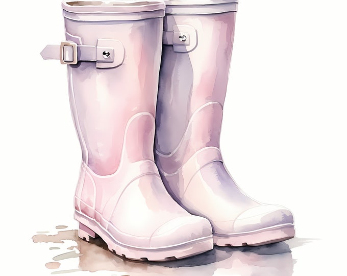 Lilac Rain Boots Clipart, Garden Rubber Boots Images, 10 Watercolor Clip Art, Printable JPGs, Instant Download, Commercial Use, Paper craft