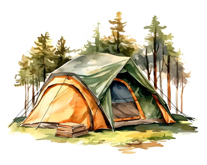 Camping Clipart, Outdoor Camp Images, 10 Watercolor Clip Art, Printable JPGs, Instant Download, Commercial Use, Paper craft