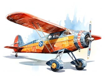 Watercolor Airplane Clipart: Retro Plane Images (JPG Digital Download)