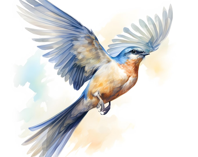 Bird in Flying Clipart, Flying Birds Images, 10 Watercolor Clip Art, Printable JPGs, Instant Download, Commercial Use, Paper craft