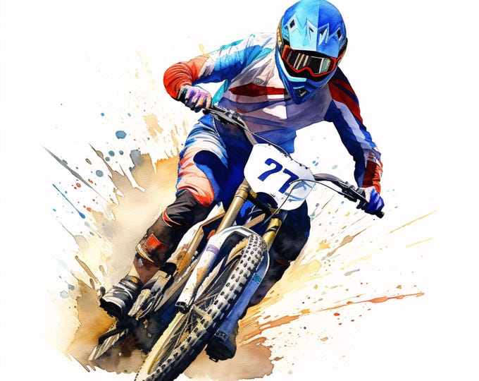 Motocross Watercolor Clipart: Dirt Bike Rider JPG Images (Commercial Use, Digital Download)