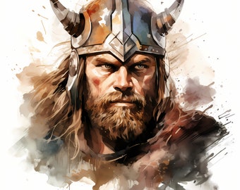 Watercolor Viking Warrior Clipart: Printable Nordic Images (JPGs)