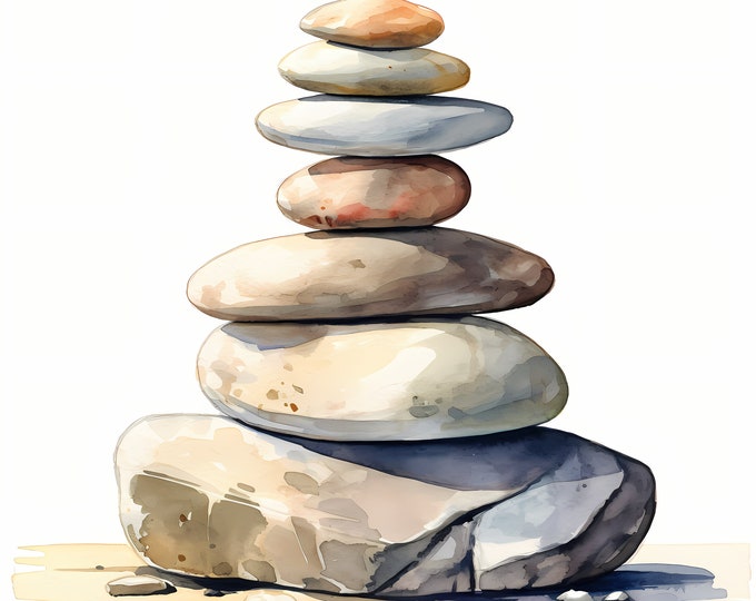 Rock Cairns Clipart, Zen Stones Images, 10 Watercolor Clip Art, Printable JPGs, Instant Download, Commercial Use, Paper craft