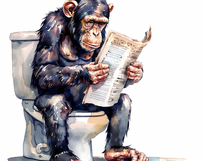 Chimpanzee Clipart, Chimpanzee on the Toilet Images, 10 Watercolor Clip Art, Printable JPGs, Instant Download, Commercial Use, Paper craft