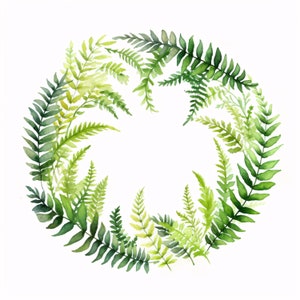 Clipart couronne de fougère, Images de couronnes de fleurs, 10 cliparts aquarelle, fichiers JPG imprimables, téléchargement immédiat, usage commercial, créations en papier