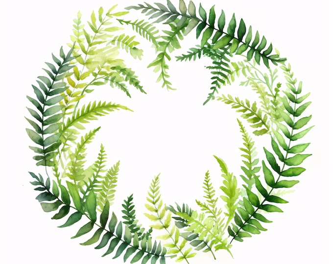 Fern Wreath Clipart, Floral Wreaths Images, 10 Watercolor Clip Art, Printable JPGs, Instant Download, Commercial Use, Paper craft