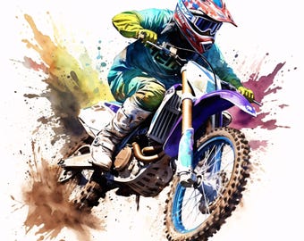 Motocross Rider Clipart, Dirt Bike Images, 10 Watercolor Clip Art, Printable JPGs, Instant Download, Commercial Use, Paper craft