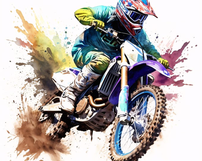 Motocross Rider Clipart, Dirt Bike Images, 10 Watercolor Clip Art, Printable JPGs, Instant Download, Commercial Use, Paper craft