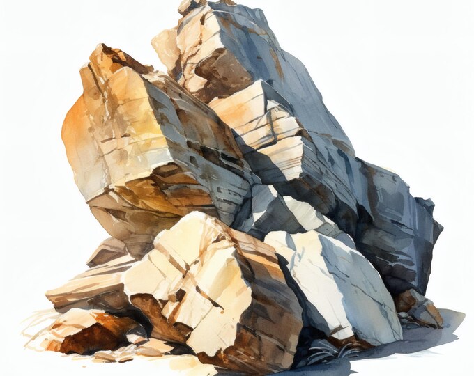 Rocky Cliff Clipart, Stone Formation Images, 10 Watercolor Clip Art, Printable JPGs, Instant Download, Commercial Use, Paper craft