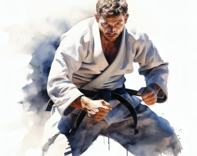 Jiu Jitsu Martial Arts Clipart, Fighter Sport Images, 10 Watercolor Clip Art, Printable JPGs, Instant Download, Commercial Use, Paper craft