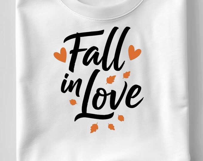 Fall in Love SVG, Autumn Quote DXF PNG T-Shirt Print, Romantic Thanksgiving Season Cut File Design for Cricut Silhouette