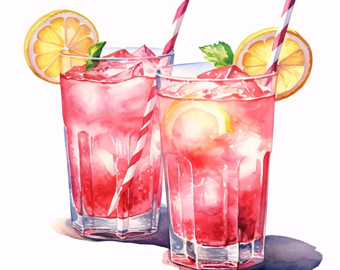 Cocktail Glasses Clipart, Summer Drink Images, 10 Watercolor Clip Art, Printable JPGs, Instant Download, Commercial Use, Paper craft