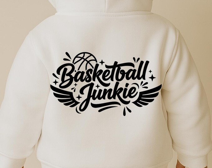 Basketball Junkie SVG, Funny Sports Quote DXF PNG Design, Basketball Player and Fan T-Shirt Print for Cricut Silhouette