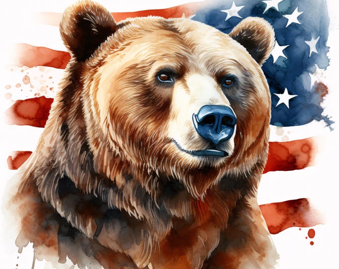 American Bear Clipart, Patriotic Animal Images, 10 Watercolor Clip Art, Printable JPGs, Instant Download, Commercial Use, Paper craft