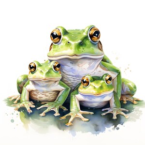 Clipart famille grenouille, Images de grenouilles, 10 cliparts aquarelle, fichiers JPG imprimables, téléchargement immédiat, usage commercial, créations en papier