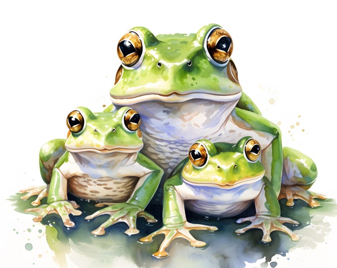 Frog Family Clipart, Frogs Images, 10 Watercolor Clip Art, Printable JPGs, Instant Download, Commercial Use, Paper craft