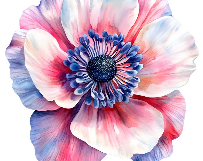 Anemone Clipart, Colourful Flower Images, 10 Watercolor Clip Art, Printable JPGs, Instant Download, Commercial Use, Paper craft