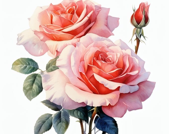 Pink Rose Flowers Clipart, Romantic Floral Images, 10 Watercolor Clip Art, Printable JPGs, Instant Download, Commercial Use, Paper craft