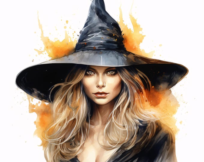 Witch Clipart, Halloween Witch Hat Images, 10 Watercolor Clip Art, Printable JPGs, Instant Download, Commercial Use, Paper craft