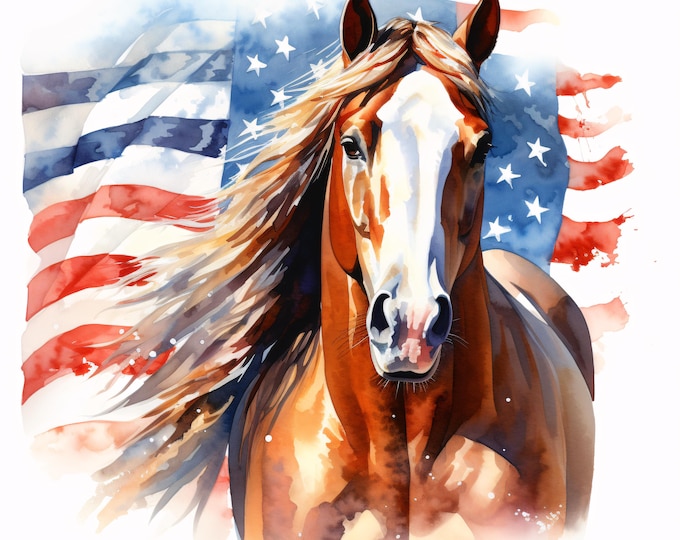 American Horse Clipart, Patriotic Animal Images, 10 Watercolor Clip Art, Printable JPGs, Instant Download, Commercial Use, Paper craft