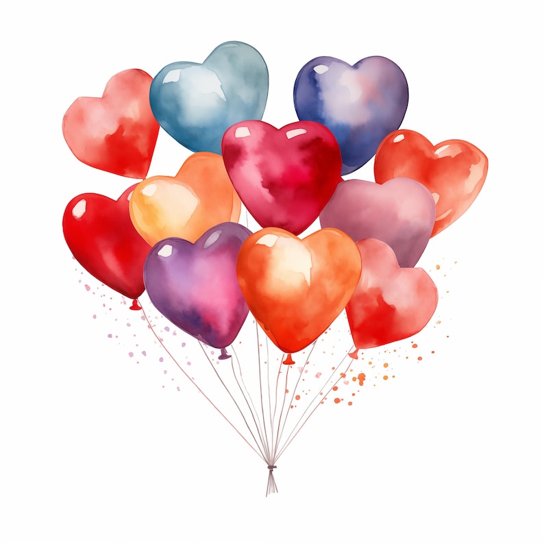 Watercolor Heart Balloons Clipart: Valentine's Day Images (JPG ...