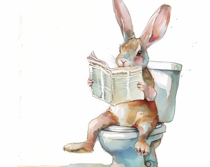 Bunny Clipart, Bunny on the Toilet Images, 10 Watercolor Clip Art, Printable JPGs, Instant Download, Commercial Use, Paper craft