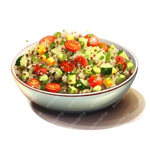 Watercolor Quinoa Salad Clipart: Vegetable Images (JPG Digital Download)