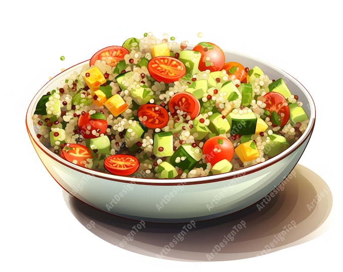 Quinoa Salad Clipart, Salad With Vegetables Images, 10 Watercolor Clip Art, Printable JPGs, Instant Download, Commercial Use, Paper craft