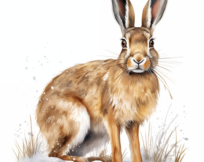 Hare Clipart, Rabbit in Winter Images, 18 Watercolor Clip Art, Printable JPGs, Instant Download, Commercial Use