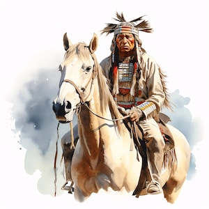 Native Warrior Clipart, Horse Rider Images, 10 Watercolor Clip Art, Printable JPGs, Instant Download, Commercial Use, Paper craft