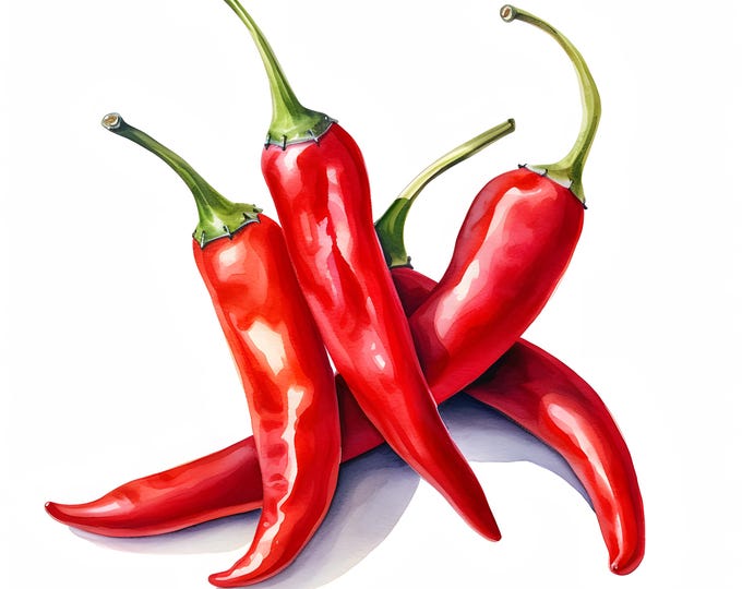 Chilli Peppers Clipart, Red Hot Peppers Images, 10 Watercolor Clip Art, Printable JPGs, Instant Download, Commercial Use, Paper craft