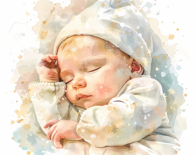 Newborn Clipart, Baby Images, 10 Watercolor Clip Art, Printable JPGs, Instant Download, Commercial Use, Paper craft