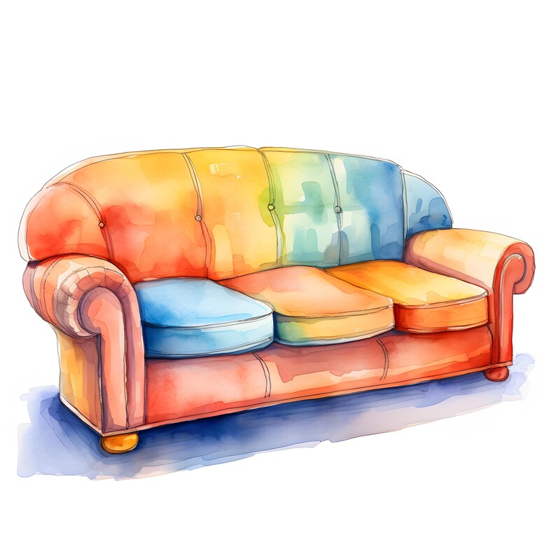 Watercolor Couch Clipart: Cozy Sofa Illustration (digital Download) - Etsy