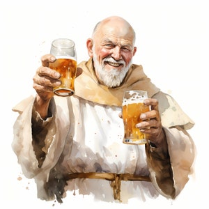 Mönch Trinkt Bier Clipart, Clipart, 10 Aquarell Clip Art, Druckbare JPGs, Sofort Download, Kommerzielle Nutzung, Papier Handwerk