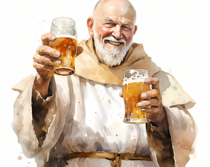 Monk Drink Beer Clipart, Monk Drinking a Beer Images, 10 Watercolor Clip Art, Printable JPGs, Instant Download, Commercial Use, Paper craft